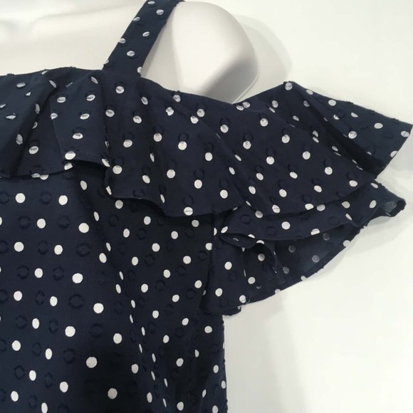 J Crew Ruffled sleeves Cold Shoulder Polka Dot Top‎ - Picture 2 of 9